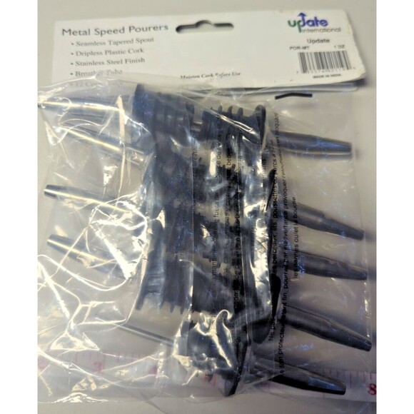 Metal Speed Pourers Set of 9 stainless Steel Finish NEW - Plastic Cork - Picture 4 of 5